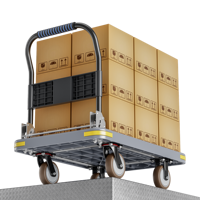 Chariot à plateforme portable industriel en nylon PP haute résistance, quatre roues, poignée pliable pour le transport de marchandises
