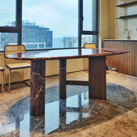 Table de salle à manger ovale en marbre Rosso Levanto naturel, finition brillante, de luxe, pour villa et intérieur, vente en gros usine