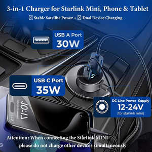 3-en-1 Starlink Mini 100W Cable de alimentación Chaqueta de PVC 3M/5M Cargador de coche + DC + Tipo C DC Buenas críticas Compatible con Mini Cable - Product Image 6
