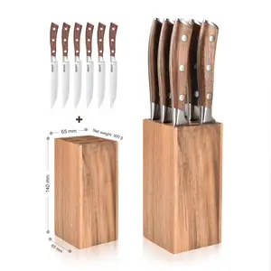 5 pollici tedesco Din 1.4116 acciaio coltello da bistecca 7 pezzi Set di coltelli da bistecca taglio con blocco di coltello in legno