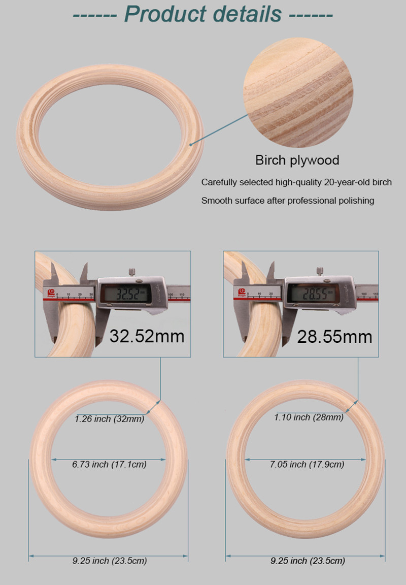 Professional Customized Wood Gymnastics Rings Exercise Training Rings