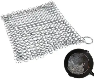 Kitchen Cleaning Durable Stainless Steel Ring Brush Pot Mesh 304 316 Food Grade Chainmail Scrubber Cast Iron