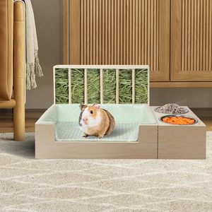 Kit d'apprentissage de la propreté 3-en-1 en acier avec grille en bois pour lapins et cochons d'Inde : Bac à litière, mangeoire à foin et collecteur de déchets - Product Image 6