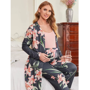 <span class=keywords><strong>Ropa</strong></span> de maternidad, pijamas para mujer, bata con estampado Floral y pantalones de cintura elástica ajustable, Conjunto de pijama, <span class=keywords><strong>ropa</strong></span> de descanso, conjuntos para mujer - Product Image 1