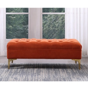 Nouveau mobilier de salon, ottoman rectangulaire de luxe en velours capitonné - Product Image 2