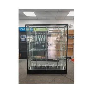 Hot Sale full vision display showcase Sliding Door Tall glass display cabinet with LED Light show case for smoke shop