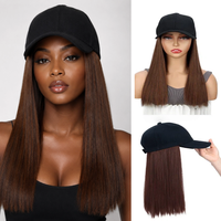 Haz clic para ver la imagen completa: Gorra de béisbol con extensiones de cabello, peluca ajustable con cabello sintético corto y liso adjunto.