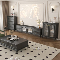 Ensemble de meuble TV et table basse en bois massif de style français avec rangement, durable, blanc crème, rétro américain, pour salon, meubles de maison