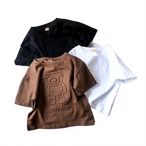 Nouveaux T-shirts pour enfants en coton/polyester à manches courtes, couleur unie, décontractés, tricotés, pour garçons, vente en gros - Product Image 4