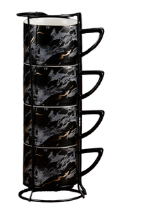 DAWEI Creative Classic Gold-stamped Ceramic Coffee <b>Mug</b> Set of 4 Stackable Microwave & Dishwasher Safe Color <b>Box</b> for Presents - Product Image 2