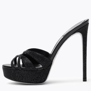 Sandales d'été colorées à petits diamants, grande taille 44, à bout ouvert, plateforme, talons aiguilles fins, chaussures à brides croisées pour femmes - Product Image 2