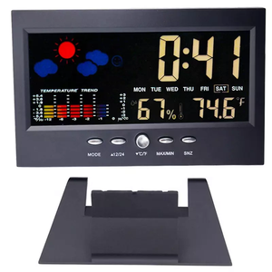 Termómetro con control de voz retroiluminado, higrómetro, medidor de temperatura y humedad con pronóstico del tiempo, estación de calendario, reloj despertador - Product Image 3