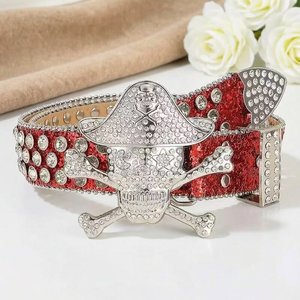 Cinturón de Moda con Pedrería y Diseño de Calavera y Huesos Cruzados para Mujer, para Fiestas, 105cm 115cm 125cm 135cm, Cadenas de Cinturón de Aleación de Zinc - Product Image 3