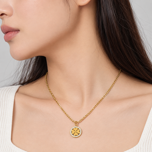 Collier pendentif géométrique en zircon en acier inoxydable avec placage sous vide en or 14 carats, chaîne de 42+4 cm, 7,4 g - Product Image 3