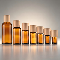 Bouteilles en verre ambré avec couvercle en bois de peuplier pour huile essentielle et sérum facial 5 ml 10 ml