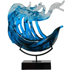 Hotel Lobby Decoration Polyresin Blue Waves Abstract Colorful Art