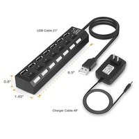 Hub USB 2.0 haute vitesse Xput à 7 ports avec interrupteurs individuels marche/arrêt, adaptateur répartiteur multi-ports alimenté pour ordinateur portable, ordinateur de bureau et usage professionnel
