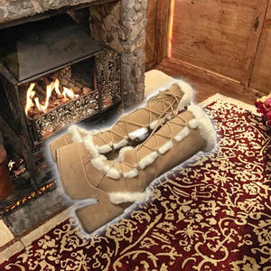 Bottes Western à lacets pour femme, grande taille, hiver-automne, à embout d'acier, fourrées, style romain, hauteur genou, plateforme, talon épais, en fourrure rose - Product Image 2