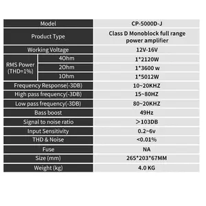 Pengeras Suara Mobil Suoer, CP-5000D-J Kekuatan Besar Mobil Amplifi 15000W Max Daya Monoblock Mobil Amp Lengkap