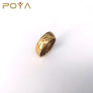 POYA 8mm Gold Damascus Steel Ring Vera Wood Inlay Comfort Fit