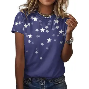 2024ファッショナブルなプリント半袖クルーネック女性Tシャツ夏のカジュアルTシャツ女性のための卸売