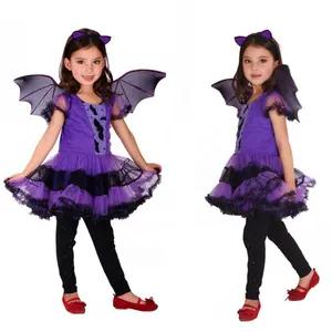 Costumes pour enfants chauve-souris violette fille sorcière Halloween déguisement