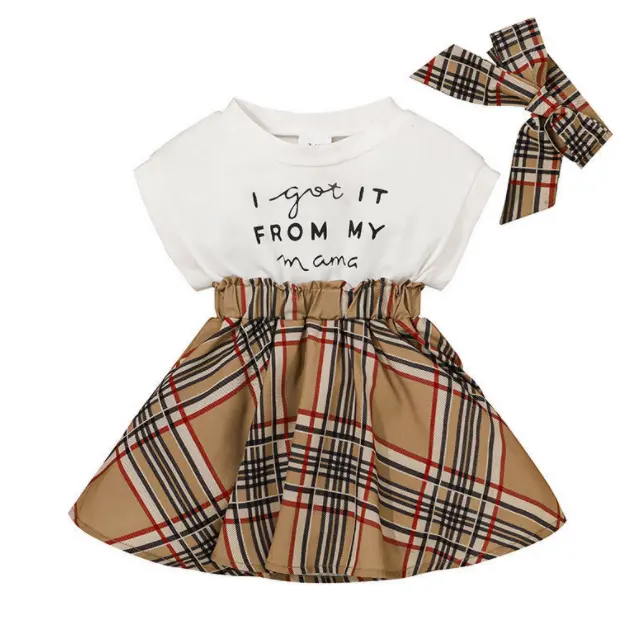 Hot Sale Summer Children's Skirt Fashion Plaid Letter Printed Patchwork Dress For Girls Toddlers Kids Clothes