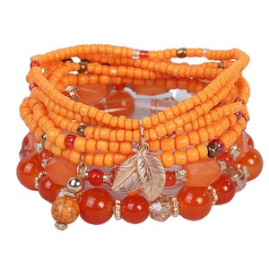 Cross-border Bestseller Bohemian Multi-Strand Lampwork Glass Natural Stone Beaded Leaf Pendant <b>Bracelet</b> Stretchy Holiday Unisex - Product Image 1