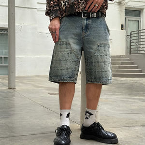 MZN Custom <span class=keywords><strong>Jeans</strong></span> mezzi corti da <span class=keywords><strong>uomo</strong></span> larghi con lavaggio acido in Denim sbiadito da sole 3D goffratura Jorts Streetwear stile Y2K - Product Image 3