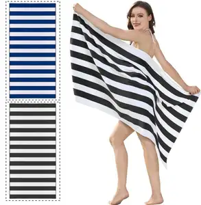 Cabana Stripe Beach Towels Custom Wholesale Digital Sublimated Printed Logo Striped Sand Free Quick Dry Swimming Pool Cabana Stripe Microfibre Beach Towel