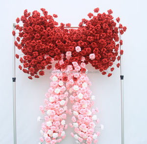 Wedding Supplies Flower Arch Arrangement Artificial Red Rose Floral Backdrop Heart Flower Bow For Wedding - Product Image 1