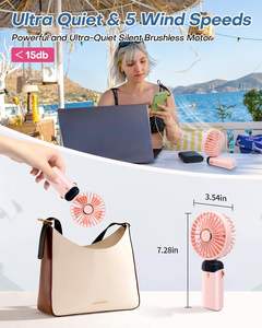 Mini-ventilateur portable USB rechargeable 1200 mAh, 5 vitesses, faible bruit, à porter autour du cou, idéal pour l'hôtellerie - Vente en gros directe usine - Product Image 2