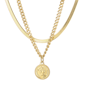 KALEN Collier vintage unisexe à double chaîne en acier inoxydable de 500mm avec pendentif de la reine Elisabeth - Product Image 5