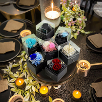 2 Stuks Echte Roos Acryl Sieraden Doos Vierkant Eeuwige Bloem Led Kettingen Accessoires Geschenken Voor Moederdag Valentijn Natuurlijk