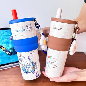 Vaso Térmico Bigcar de Acero Inoxidable 316 de Gran Capacidad con Pajita para Mujer, Diseño Mundo Submarino, Ideal para Viajes - Product Image 1