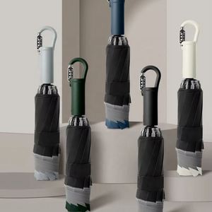 Paraguas de Protección Solar con Bloqueo de Contraseña, Plegable en Tres Secciones, 108 cm, 190T, Negro, Diseño Moderno, Mango de Acero - Product Image 3