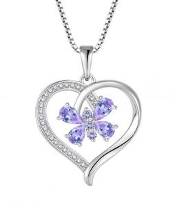 Kalung zirkonia kubik 925 perak murni wanita hati berbentuk pir zirkon warna-warni kupu-kupu liontin lucu - Product Image 2