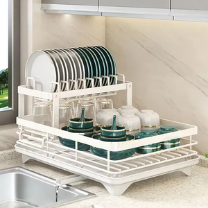 Égouttoir à vaisselle réglable avec plateau de drainage pour assiettes et rangement de couverts, à poser sur l'évier ou sur le comptoir de cuisine - Product Image 6