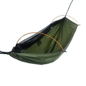 Hamaca de nailon de 210t con estampado antipolvo, para acampar, ultraligera, con mosquitera