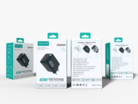 Cargador Justlink PD45W GaN con Adaptador USB-A Tipo C, Enchufe EU US UK, Cargador de Pared USB-C con Cable Retráctil Tipo C para iPhone