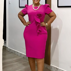 Nuevo Vestido de Verano para Mujer, Diseño Floral 3D, Elegante, Sólido, de Manga Corta, para Oficina - Product Image 1