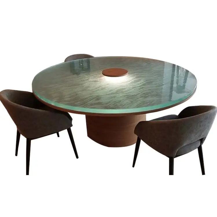 दौर गिलास मेज शीर्ष खाने की मेज के लिए 150cm बनावट स्पष्ट भूरा काला रंग कला टेम्पर्ड गर्म पिघल ग्लास भट्ठा कास्ट जुड़े हुए कांच