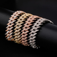 Bracelet de mariage tendance pour homme en or véritable, chaîne cubaine à fermoir ardillon 20 mm, entièrement sertie de zircons, style hip-hop