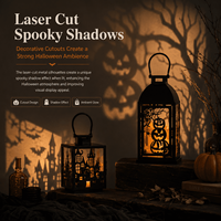 Portavelas de Metal Negro con Diseño de Calabaza, Murciélago y Telaraña, Cortado con Láser, para Decoración de Halloween en el Hogar y Fiestas, Venta al por Mayor