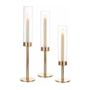 Porte-bougies hauts en métal doré avec abat-jour en verre transparent <span class=keywords><strong>pour</strong></span> centre de <span class=keywords><strong>table</strong></span> de mariage, fête, décoration de <span class=keywords><strong>table</strong></span> à domicile - Product Image 2
