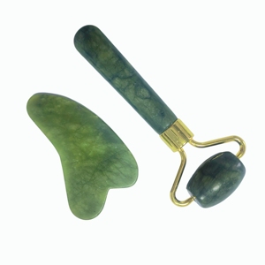Kit facial en pierre naturelle Xiu Yan, rouleau à tête unique avec Gua Sha en forme de cœur pour les soins de beauté quotidiens et les soins spa - Product Image 4