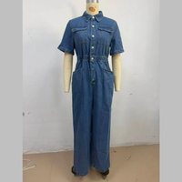Combinaison en jean utilitaire courte pour femme Channel, été 2026, manches courtes, boutonnée, jambes larges, longueur entière