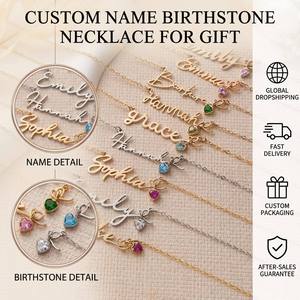 Collana Personalizzata con Nome e Pietra Portafortuna, Gioiello a <span class=keywords><strong>Cuore</strong></span> con Pietra Portafortuna per Donna, Collana Delicata con Nome Inciso, Regalo per Lei - Product Image 1