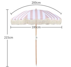 Sombrilla de Playa con Poste de Hierro con Aspecto de Madera, Varillas de Fibra de Vidrio, Poliéster de 200G, Protección Solar UPF 50+ con Flecos - Product Image 2