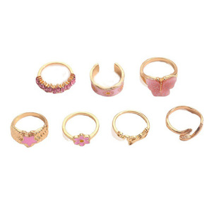 INS rosa bohémien smalto rosa nocca Set stella farfalla Daisy lettera fiore moda donna anello da dito per festa gioielli quotidiani - Product Image 5